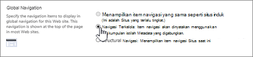 Pengaturan navigasi global dengan navigasi terkelola dipilih