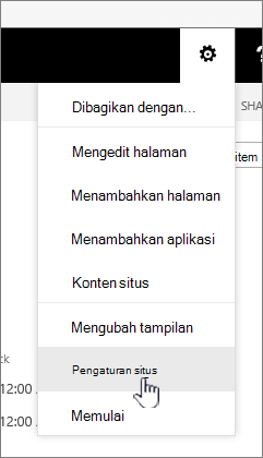Opsi pengaturan situs di bawah tombol Pengaturan