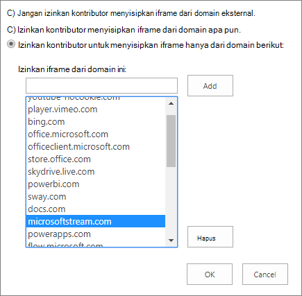 Tetapkan batasan untuk menambahkan iFrames