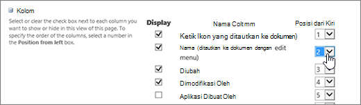 Susun Ulang kolom Pustaka di dialog Ubah tampilan