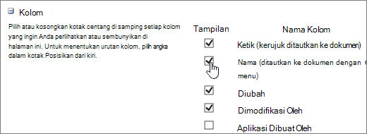 Kotak dialog pemilih kolom