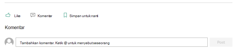 Bagian Komentar pada halaman SharePoint memungkinkan pembaca memberikan umpan balik kepada penulis.