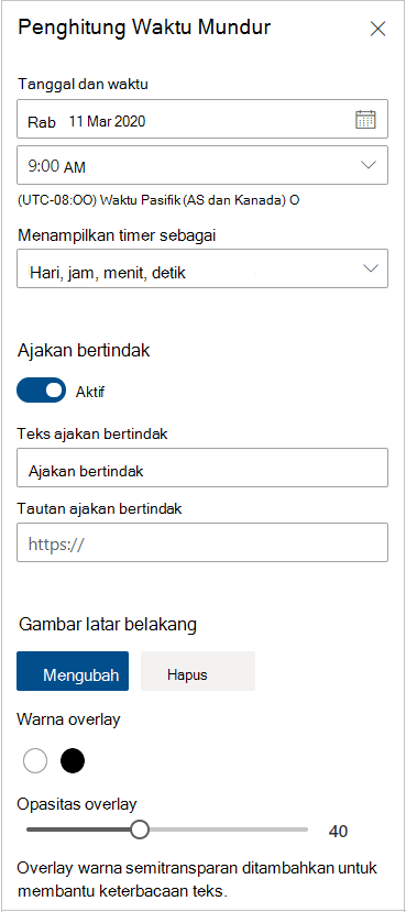 Pengaturan penghitung waktu mundur