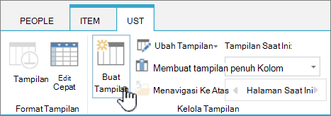 Tombol Buat tampilan Pustaka SharePoint di pita.