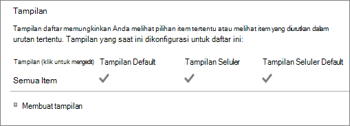 Bagian tampilan daftar di Pengaturan daftar