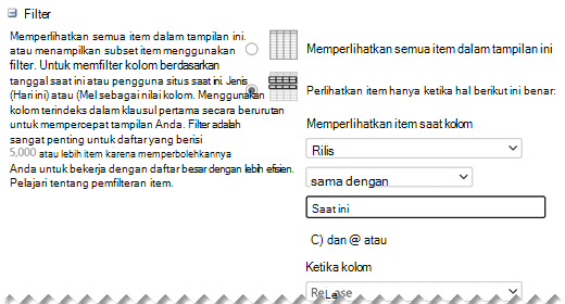 Di bawah Edit Pengaturan, tentukan Filter yang Anda inginkan untuk tampilan Anda.