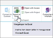 Tombol Ekspor ke Excel SharePoint di pita disorot