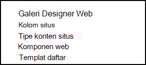 Opsi Galeri Desainer Web dari halaman Pengaturan Situs di SharePoint Online