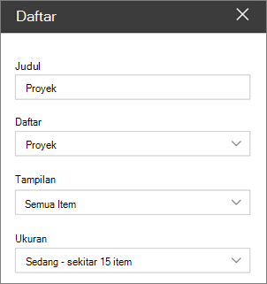 Daftar pengaturan komponen web