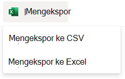 Opsi Ekspor untuk daftar SharePoint.