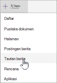 Pilih tautan Berita dari menu + Baru