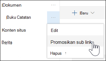 Mempromosikan sub tautan ke tautan utama