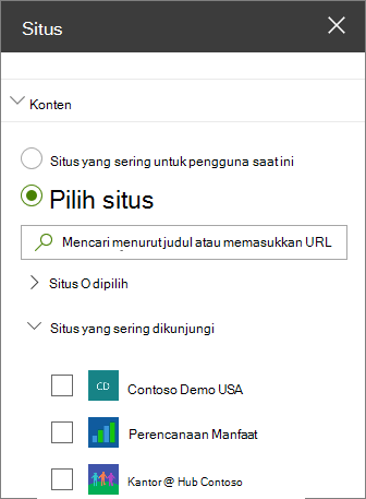 Pengaturan komponen web Situs