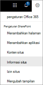 Menu Pengaturan dengan Informasi Situs dipilih