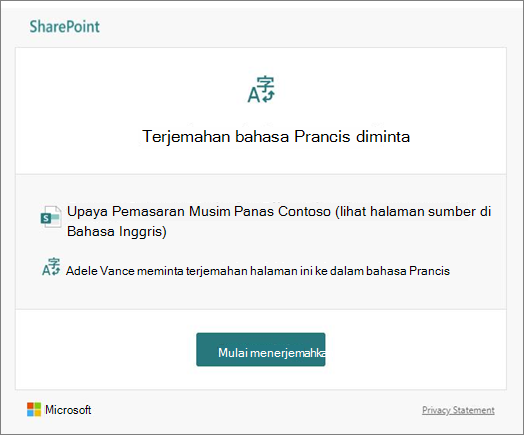 Email permintaan terjemahan