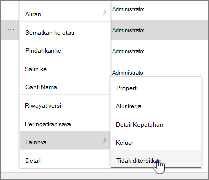 Klik Batalkan Publikasi