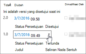 Tombol dialog dropdown versi