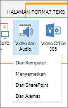 Tombol Sisipkan Video atau audio di pita edit