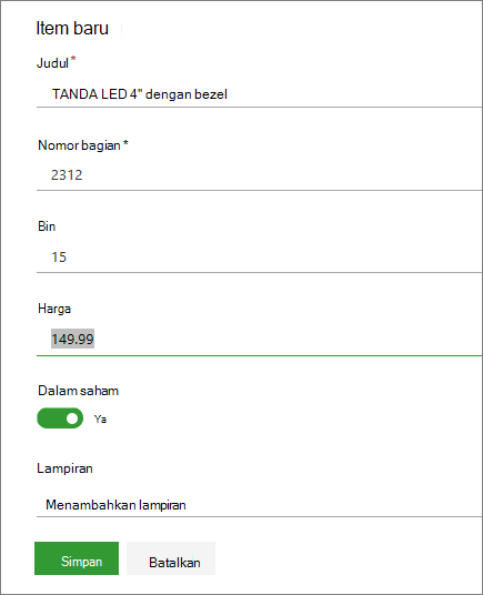 Formulir item tunggal untuk daftar