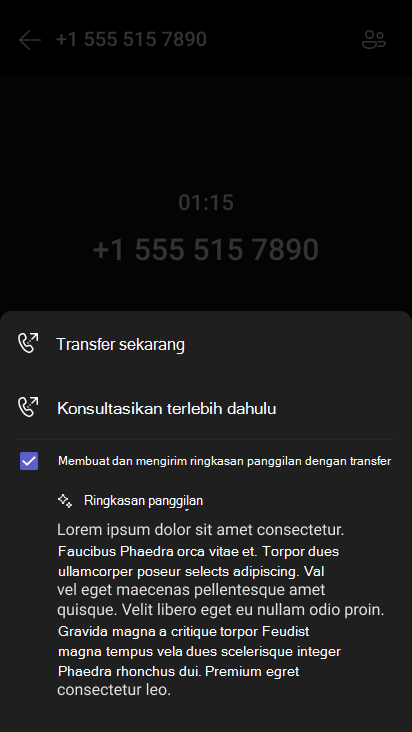 Ringkasan yang dihasilkan AI saat mentransfer panggilan