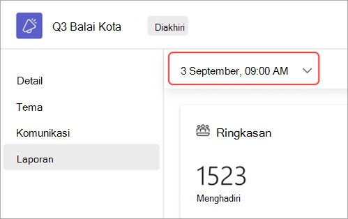 Cuplikan layar menyoroti UI tentang cara menampilkan laporan balai kota untuk tanggal yang berbeda