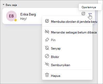 Cuplikan layar menu opsi Obrolan