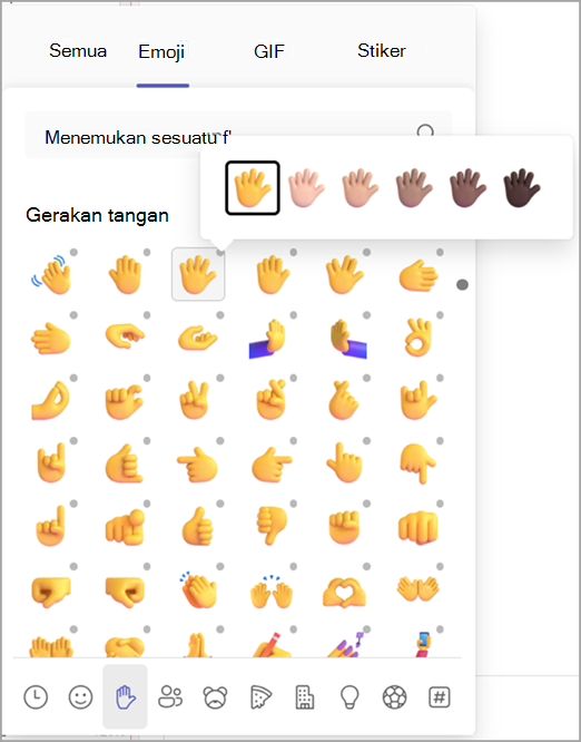 Cuplikan layar yang memperlihatkan cara mengubah warna kulit emoji Anda