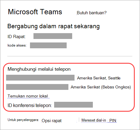 Cuplikan layar yang memperlihatkan tempat Anda dapat melakukan panggilan ke rapat Teams.