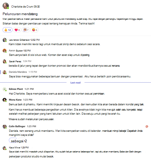 Tampilan penuh percakapan saluran