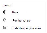 Cuplikan layar teams pengaturan umum gratis seluler