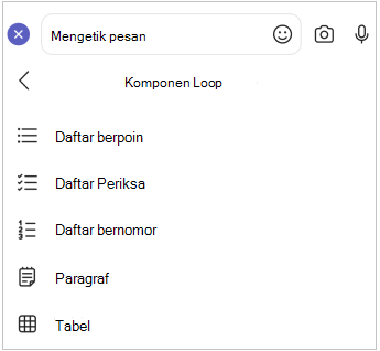 Menu seluler komponen Loop