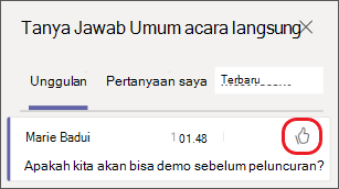 Pilih ikon jempol ke atas