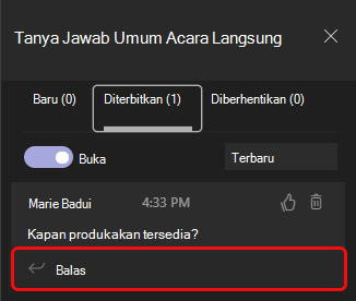 Tab Yang Diterbitkan adalah tab kedua