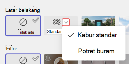 Cuplikan layar menyoroti opsi buram latar belakang di layar pra-bergabung rapat.