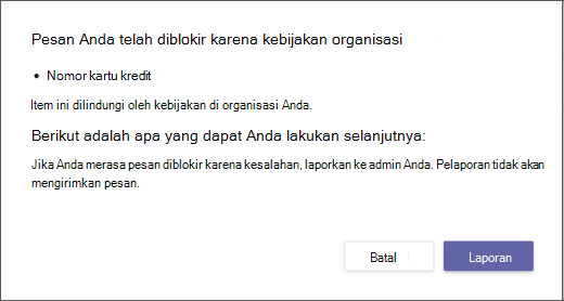 Dialog yang menjelaskan mengapa pesan diblokir dan tidak dapat ditimpa