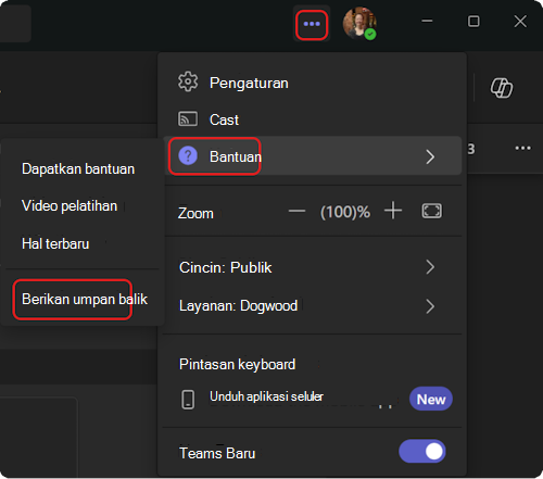 Cara masuk ke menu bantuan di Teams.