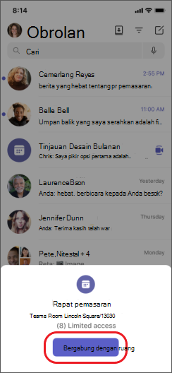 teams bergabung dengan ruang di iPhone