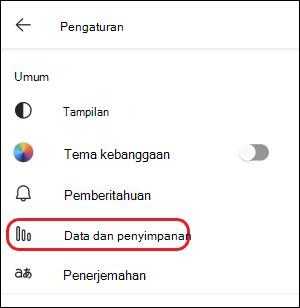 Pengaturan penyimpanan dan data seluler
