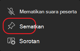 Tombol streaming Teams-Pin dilingkari tombol