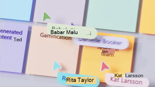 Kursor kolaboratif memudahkan untuk melacak perubahan pada papan tulis selama rapat Teams.