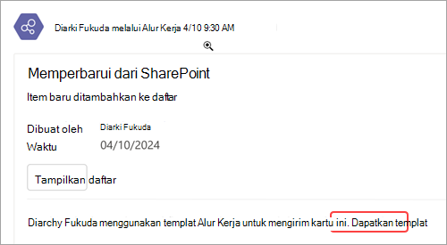 Cuplikan layar yang memperlihatkan cara mendapatkan salinan templat alur kerja yang ada