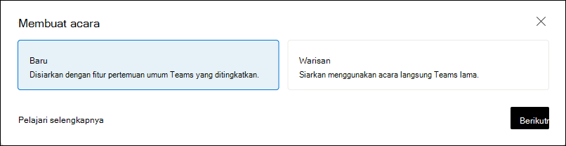 Buat balai kota Teams. Ini terpisah dan berbeda dari acara langsung Teams.