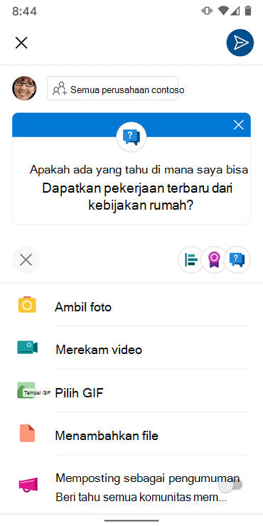 Cuplikan layar memperlihatkan penulisan konversi dengan aplikasi Andriod Yammer