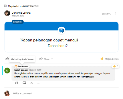 Jawaban terbaik yang ditandai untuk pertanyaan Yammer