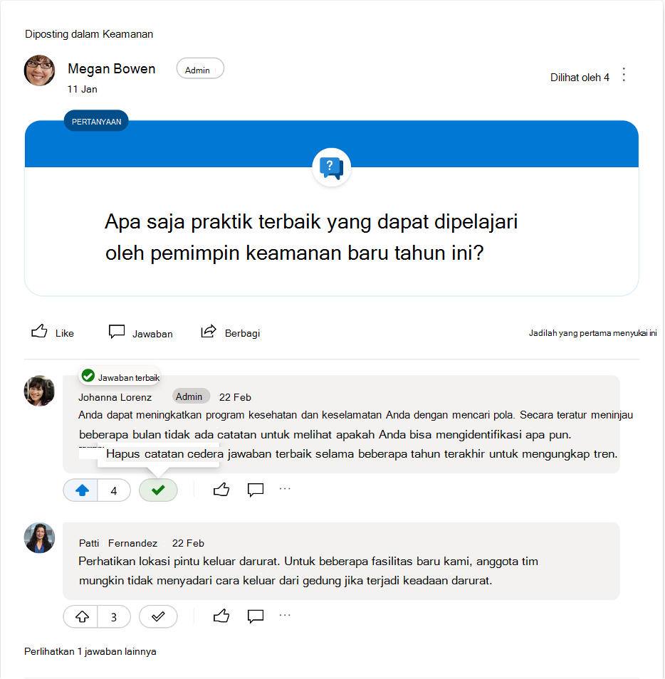 Menghapus tanda jawaban terbaik untuk pertanyaan Yammer