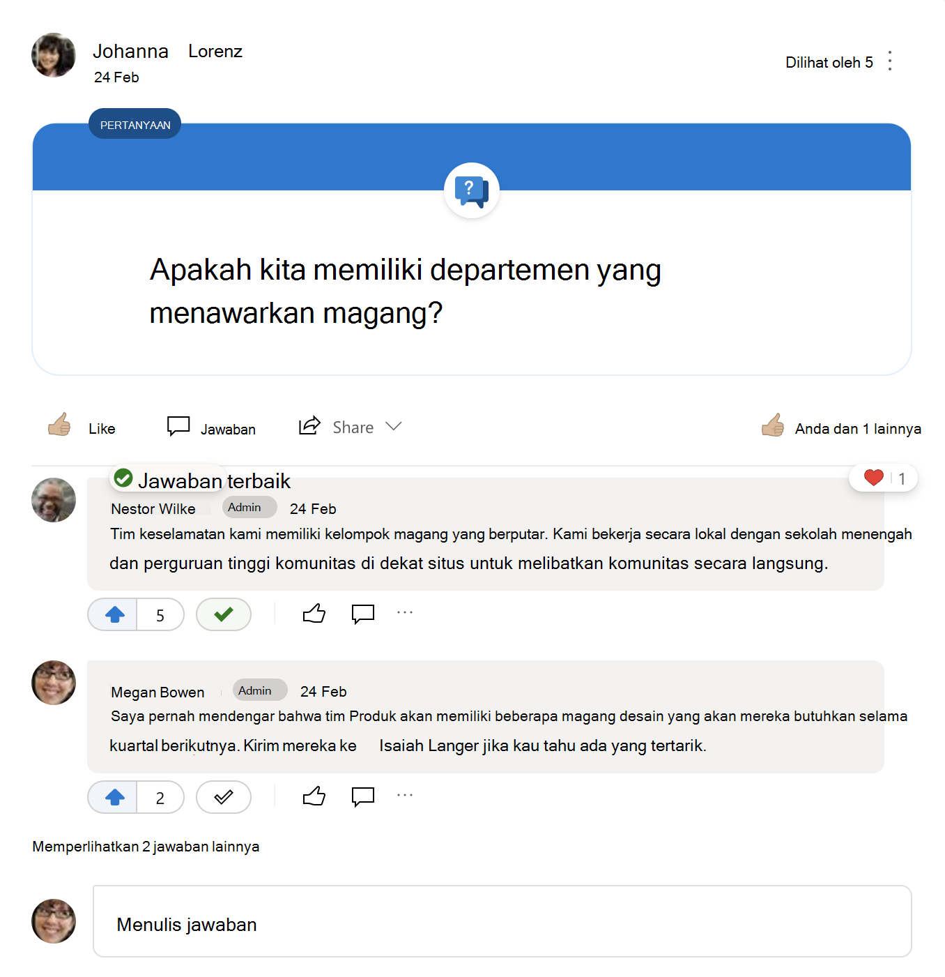 Jawaban terbaik untuk pertanyaan Yammer