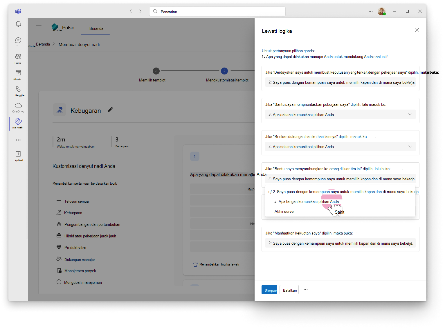 Cuplikan layar logika lompat ditambahkan ke pertanyaan Pulse