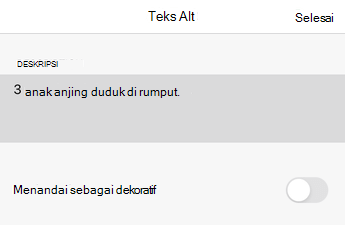 Kotak dialog Teks Alt di Excel untuk iOS.