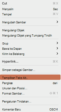 Opsi Tampilkan Teks Alt dalam menu konteks di PowerPoint untuk Mac.
