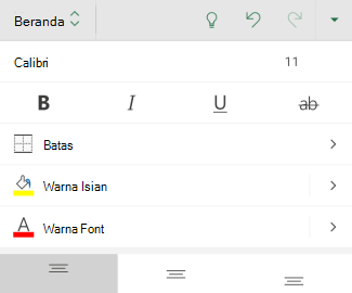 Opsi pemformatan font di Excel untuk Android